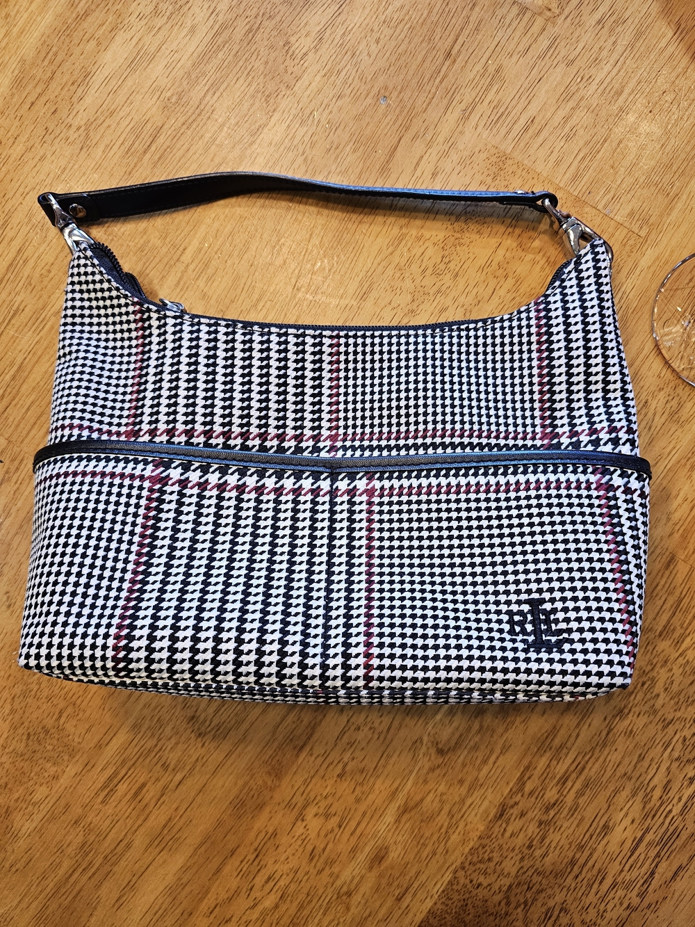 Ralph Lauren Black & White Houndstooth Satchel with Red Accent